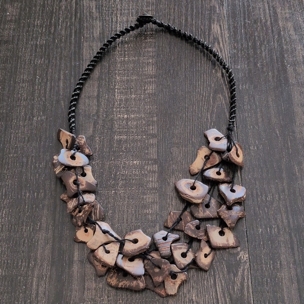 Brown Faux Wood Boho Necklace